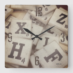 Game Letter Tiles Photography Square Wall Clock