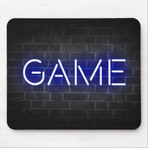 Game neon sign on brick wall mouse pad