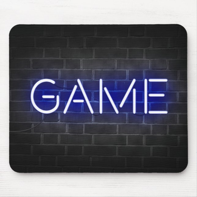 Game neon sign on brick wall mouse pad (Front)