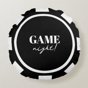Game Night Black Poker Chips Party Round Cushion