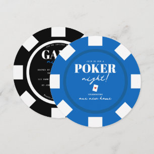 Game Night Blue Black Poker Chips Party Invitation