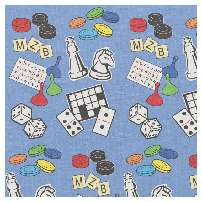 Game Night, Board Games, and Word Puzzles Fabric (Close Up)