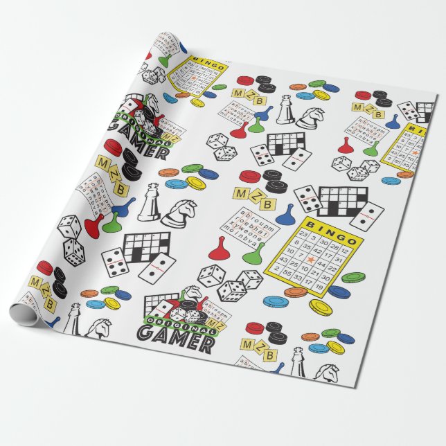 Game Night, Board Games, and Word Puzzles Wrapping Paper (Unrolled)