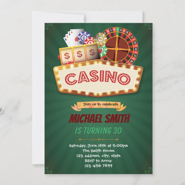 Game night casino birthday invitation (Front)