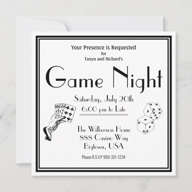 Game Night Party Invitation Black and White (Front)