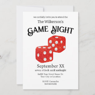 Game Night Red Glitter Dice Invitation