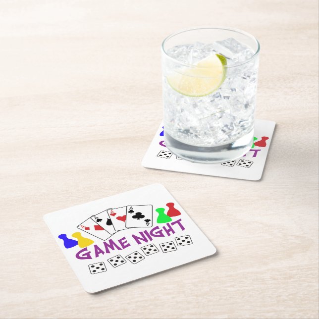 Game Night Square Paper Coaster (Insitu)