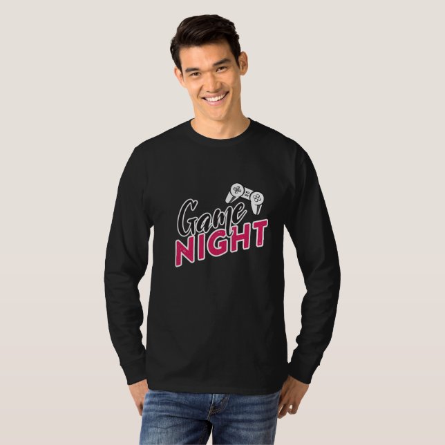 Game Night with Game Controller Pink & Black T-Shirt (Front Full)