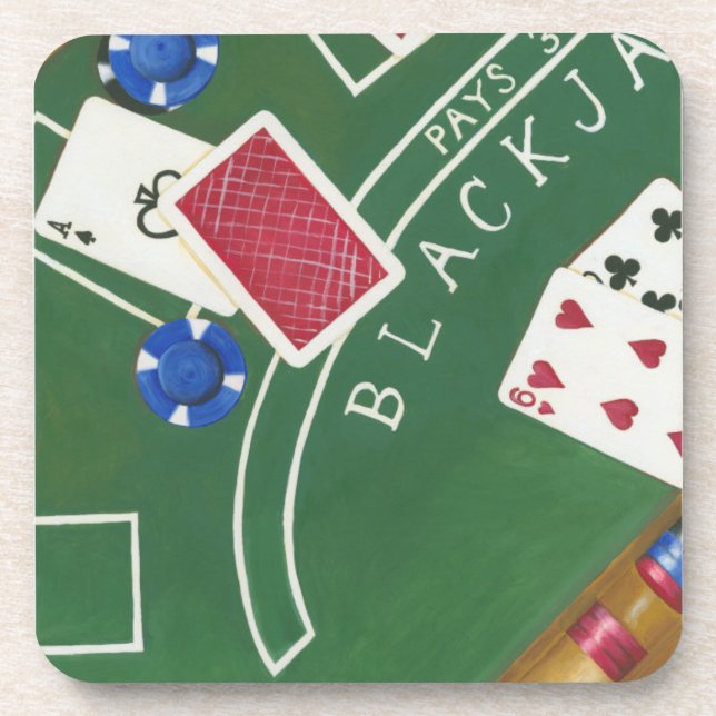 Game of Blackjack with Chips by Chariklia Zarris Coaster (Front)