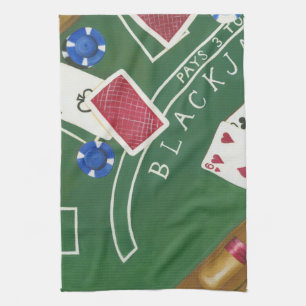 Game of Blackjack with Chips by Chariklia Zarris Tea Towel