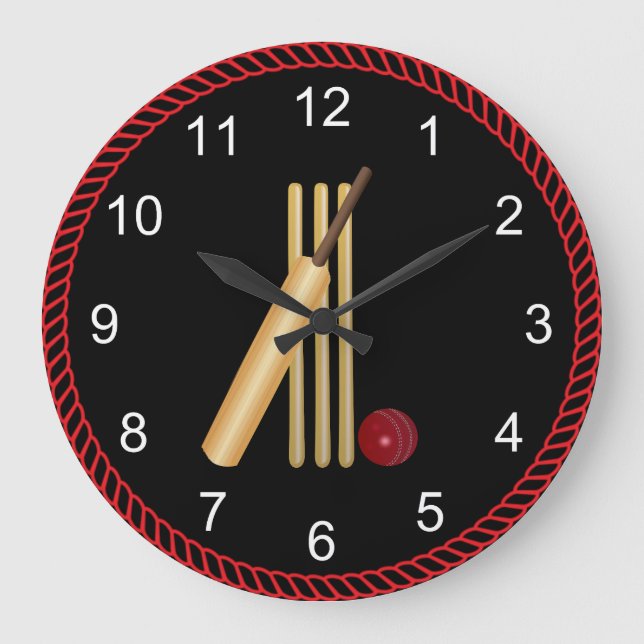 Game of Cricket, Bat and Ball Large Clock (Front)