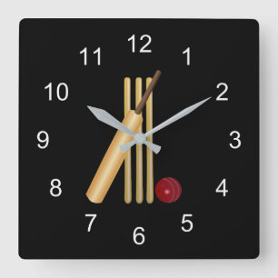 Game of Cricket, Bat and Ball Square Wall Clock