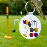 Game Of Croquet Keychain<br><div class="desc">Like croquet then this design is for you. It has all the gear you need for a game of croquet. The balls,  the mallet,  the goal and the flags. A full croquet set. This game of croquet design looks great on this keychain. Perfect for yourself or as a gift</div>