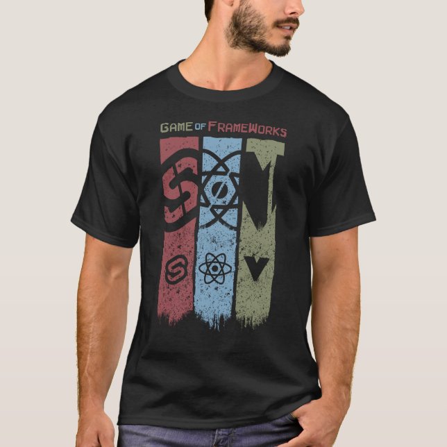 Game of Frameworks with Svelte, React and Vue T-Shirt (Front)
