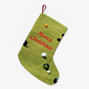 Game Of Lawn Bowls With Merry Christmas Text, Small Christmas Stocking