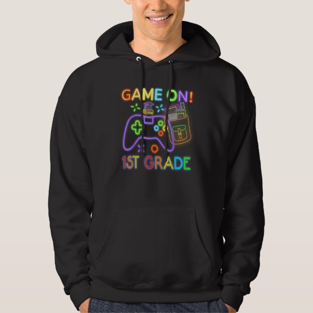 Game On 1st Grade Back To School 1st Grade Neon Vi Hoodie (Front)