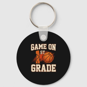 Game on 1st grade basketball back to school key ring
