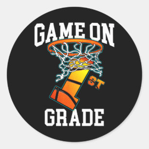 Game On 1st Grade Basketball Back To School Studen Classic Round Sticker