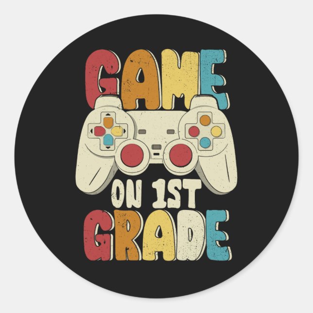 Game On 1St Grade First Grade Level Unlocked Video Classic Round Sticker (Front)