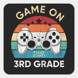 Game On 3rd Grade Gamer Back To School Student Square Sticker