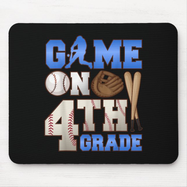 Game On 4th Grade Baseball Player Humour First Day Mouse Pad (Front)