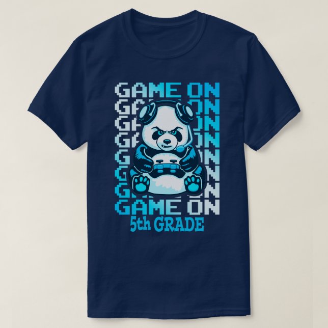 Game On 5th Grade Back To School Funny Panda Bear  T-Shirt (Design Front)