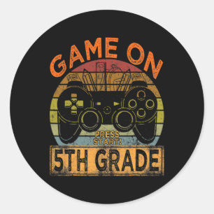 Game On 5th Grade Welcome Back To School Gamer Boy Classic Round Sticker