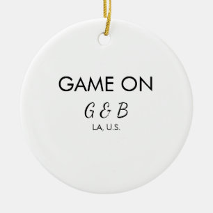 Game on add couple name wedding party place city g ceramic ornament