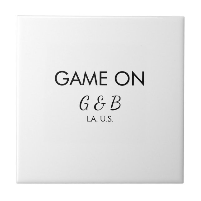 Game on add couple name wedding party place city g ceramic tile (Front)