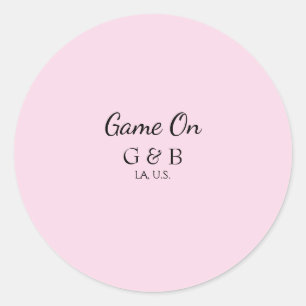 Game on add couple name wedding party place city g classic round sticker