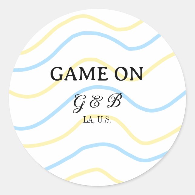 Game on add couple name wedding party place city g classic round sticker (Front)