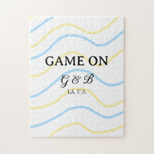 Game on add couple name wedding party place city g jigsaw puzzle