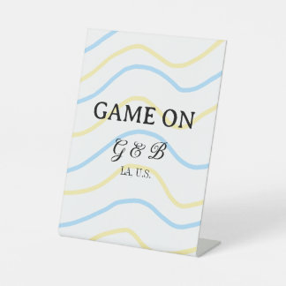 Game on add couple name wedding party place city g pedestal sign