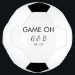 Game on add couple name wedding party place city g soccer ball<br><div class="desc">design</div>