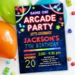 Game On Arcade Party Birthday Invitation<br><div class="desc">Neon glow rainbow colours arcade games birthday party invitation for boys and girls</div>