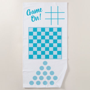 Game On! Beach Towel, Checkers board, tic tac toe Towel