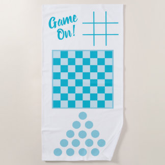 Game On! Beach Towel, Checkers board, tic tac toe Towel