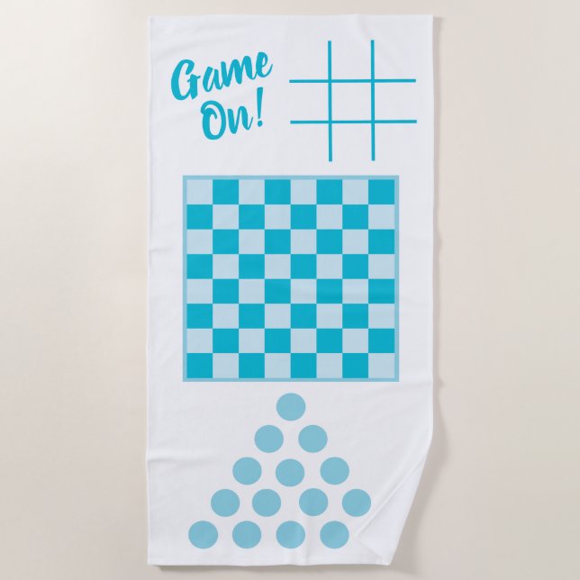 Game On! Beach Towel, Checkers board, tic tac toe Towel (Front)