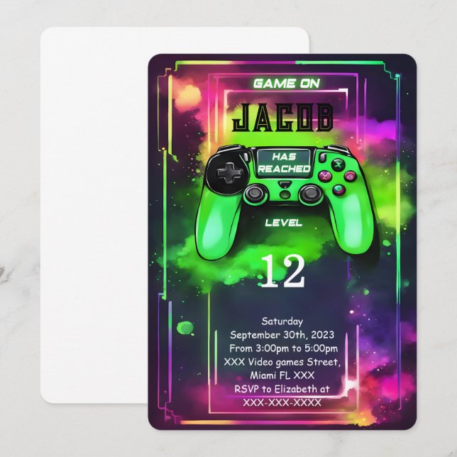 Game On, Boy Video Game Birthday Invitation (Front/Back)