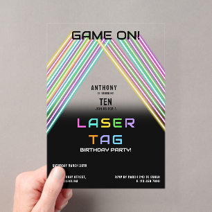 Game On Colourful Neon Laser Tag Birthday Acrylic Invitations