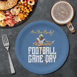 Game On Football Player on Blue Paper Plate<br><div class="desc">Football game day personalised party paper plates super fans will love featuring a football player on a blue background. Perfect for the big game,  whether high school,  college or the pros. MATCHING items in our collection.</div>