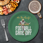 Game On Football Player on Green Paper Plate<br><div class="desc">Football game day personalised party paper plates super fans will love featuring a football player on a green background. Perfect for the big game,  whether high school,  college or the pros. MATCHING items in our collection.</div>