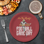 Game On Football Player on Red Paper Plate<br><div class="desc">Football game day personalised party paper plates super fans will love featuring a football player on a red background. Perfect for the big game,  whether high school,  college or the pros. MATCHING items in our collection.</div>