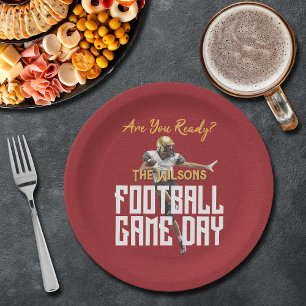 Game On Football Player on Red Paper Plate