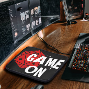 Game On Fun Black & Red 20 Sided Die Gamer Laptop Sleeve