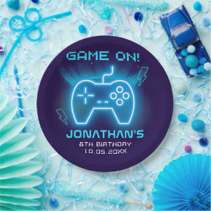 Game on, Fun Neon Birthday Boy Paper Plate