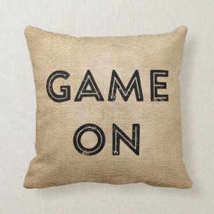 Game On Game Over Burlap Gamer Cushion