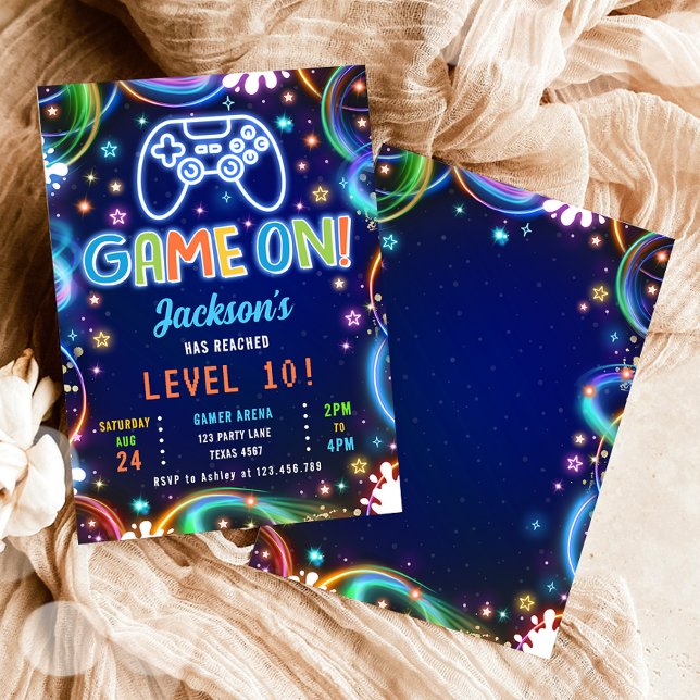 Game On Gamer Video Games Neon Glow Boy Birthday Invitation (Creator Uploaded)