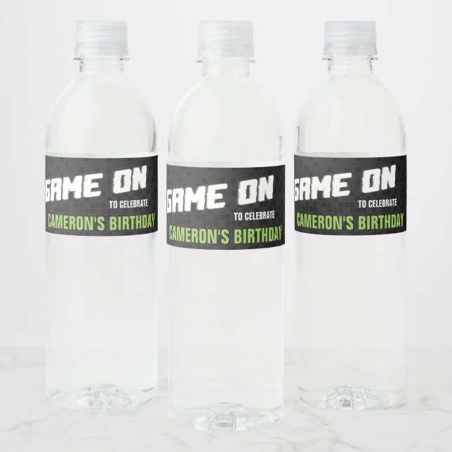 Game On Gaming Neon Any Age Birthday Party Water Bottle Label (Bottles)