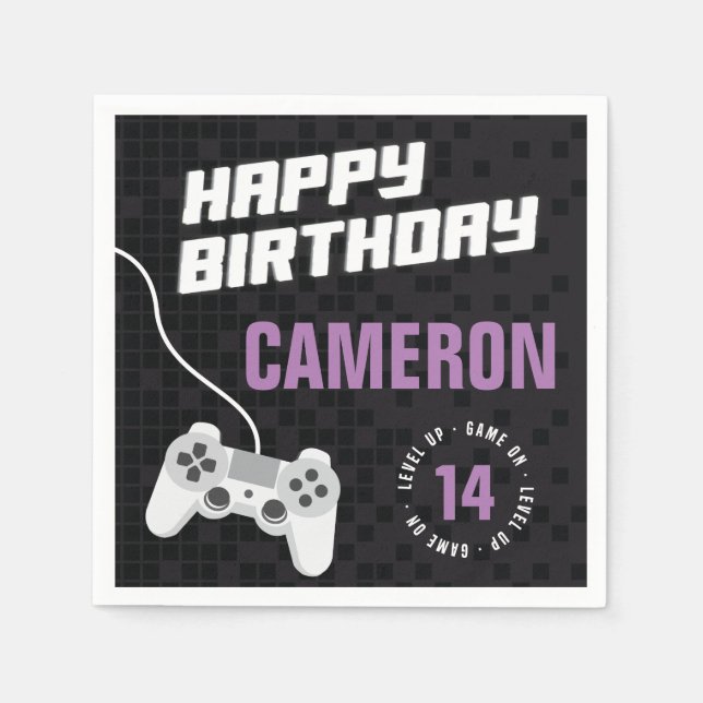 Game On Gaming Neon Green, Any Age Birthday Napkin (Front)